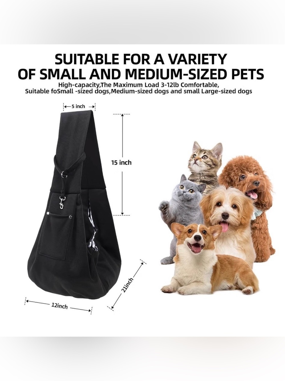 Pet Sling Carrier Shoulder Bag - Black